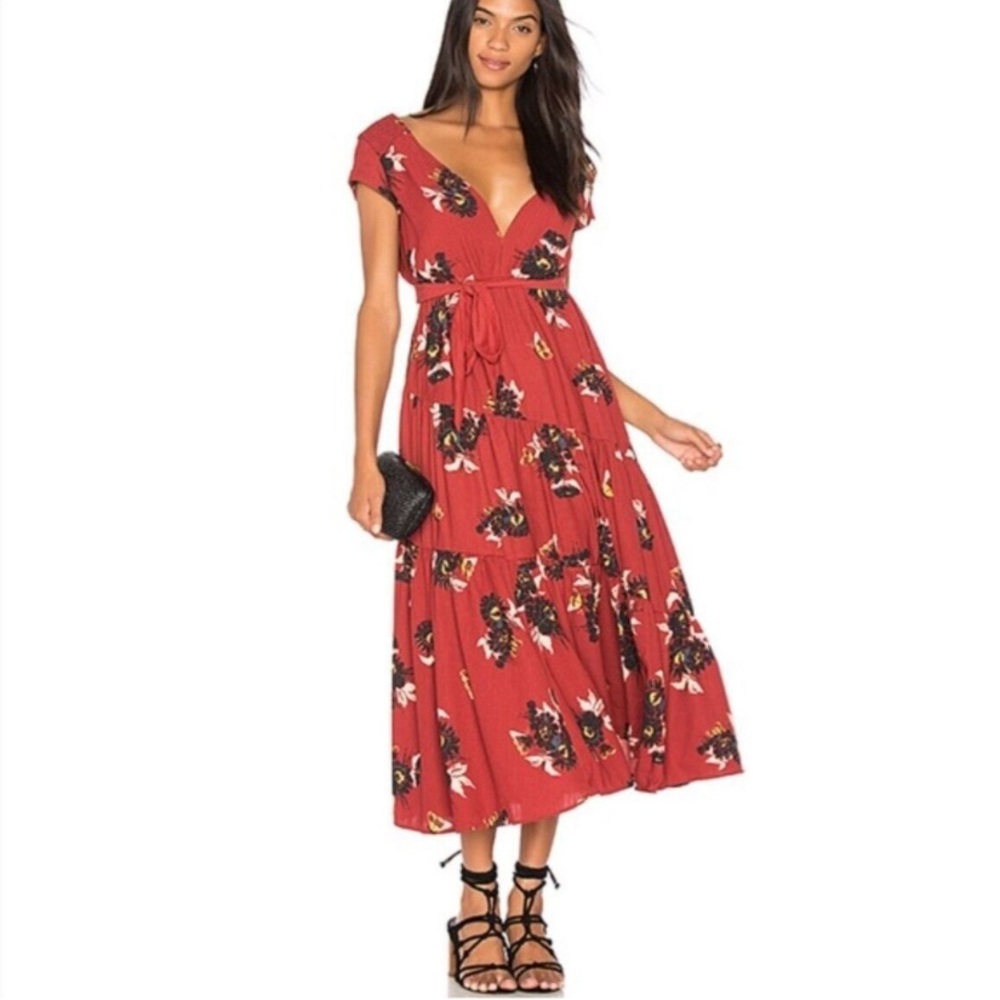 FREE PEOPLE All I Got Rust Butterfly Tiered Maxi Dress
